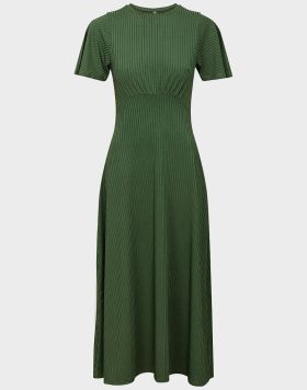 Wholesale Women's Ribbed Midi Dress in Green | 6 pack