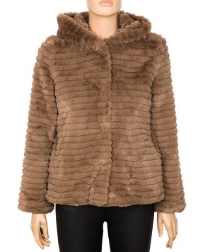 Ladies Super Soft Rib Hooded Faux Fur Jacket - 5 pack