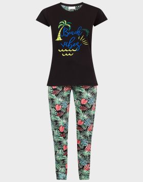 Rose & Lee Ladies Beach Vibes Leaf Print Pyjama - 4 pack