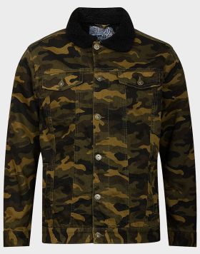 Wholesale Men's Camouflage Sherpa Jacket in Olive | 6 pack