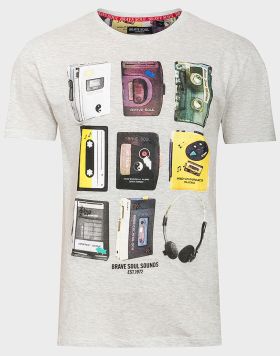 Wholesale Men's Brave Soul Cassette T-Shirt in Grey | 8 pack