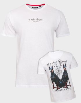 Wholesale Men's Brave Soul Doberman T-Shirt in White | 8 pack